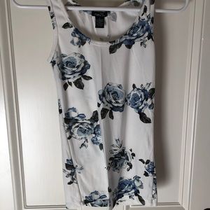 Fitted white and blue rose tank top